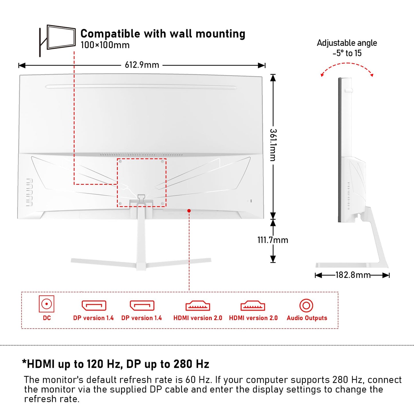 32 inch 2K QHD(2560×1440P) 165Hz Curved Gaming Monitor, PC Screen