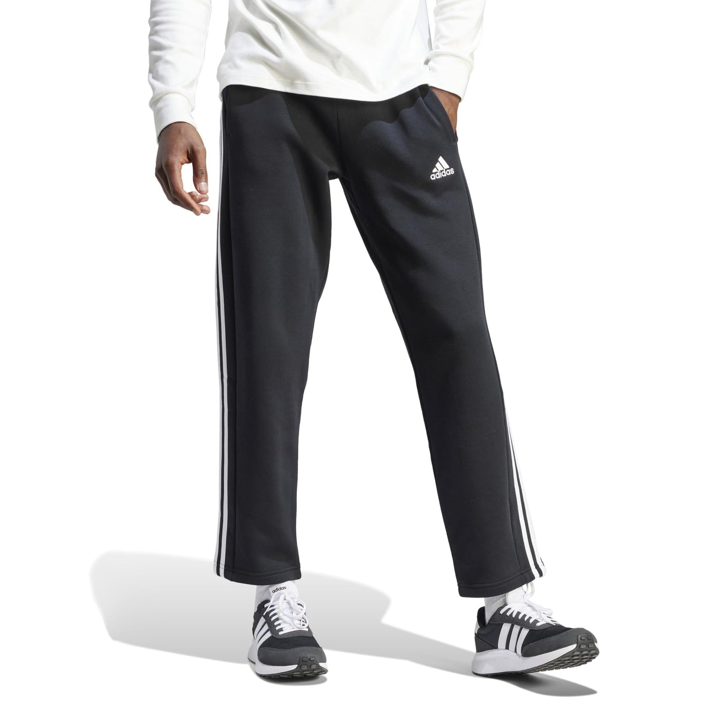 adidas Men's Essentials Fleece Open Hem 3-Stripes Pants