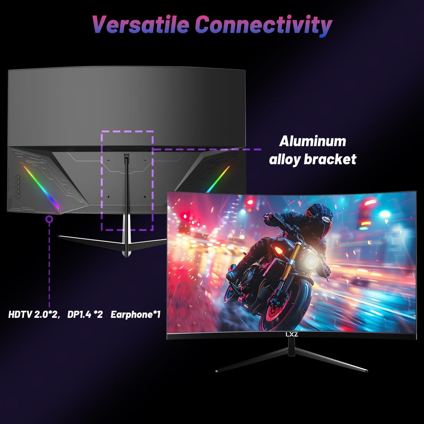 LXZ Curved 32 Inch Gaming Monitor 1500R, 2K QHD 180hz Frameless Display