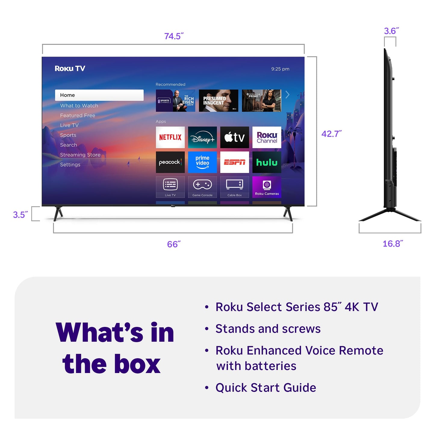 Roku Smart TV 2025 – 50-Inch Select Series, 4K HDR TV – RokuTV with Enhanced Voice Remote – Flat Screen LED Television with Wi-Fi for Streaming Live Local News, Sports, Family Entertainment