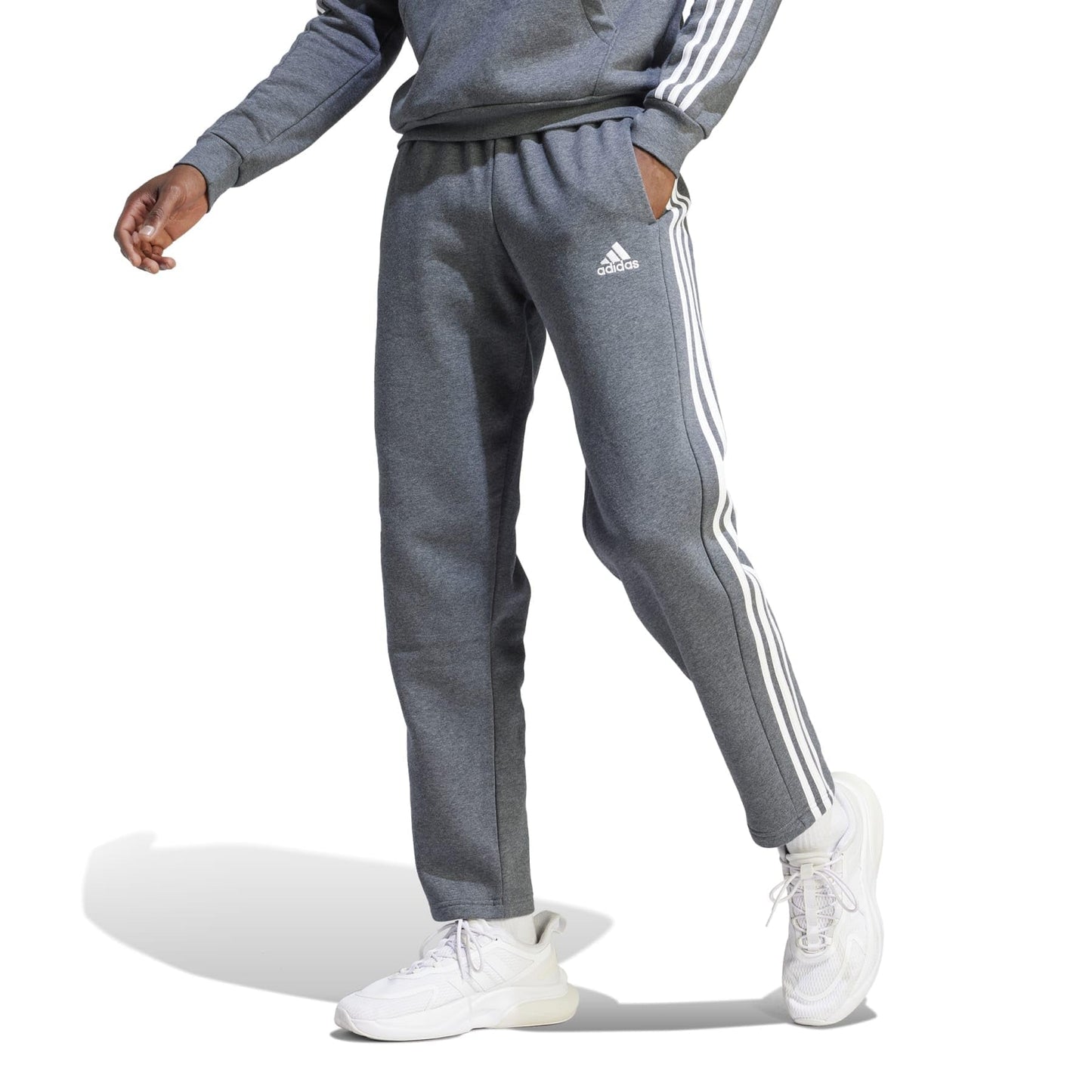 adidas Men's Essentials Fleece Open Hem 3-Stripes Pants