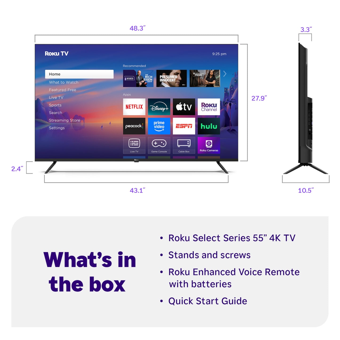 Roku Smart TV 2025 – 50-Inch Select Series, 4K HDR TV – RokuTV with Enhanced Voice Remote – Flat Screen LED Television with Wi-Fi for Streaming Live Local News, Sports, Family Entertainment