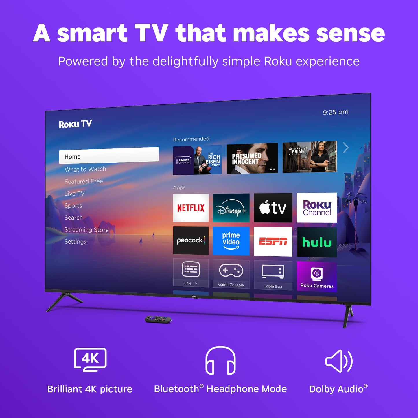 Roku Smart TV 2025 – 50-Inch Select Series, 4K HDR TV – RokuTV with Enhanced Voice Remote – Flat Screen LED Television with Wi-Fi for Streaming Live Local News, Sports, Family Entertainment