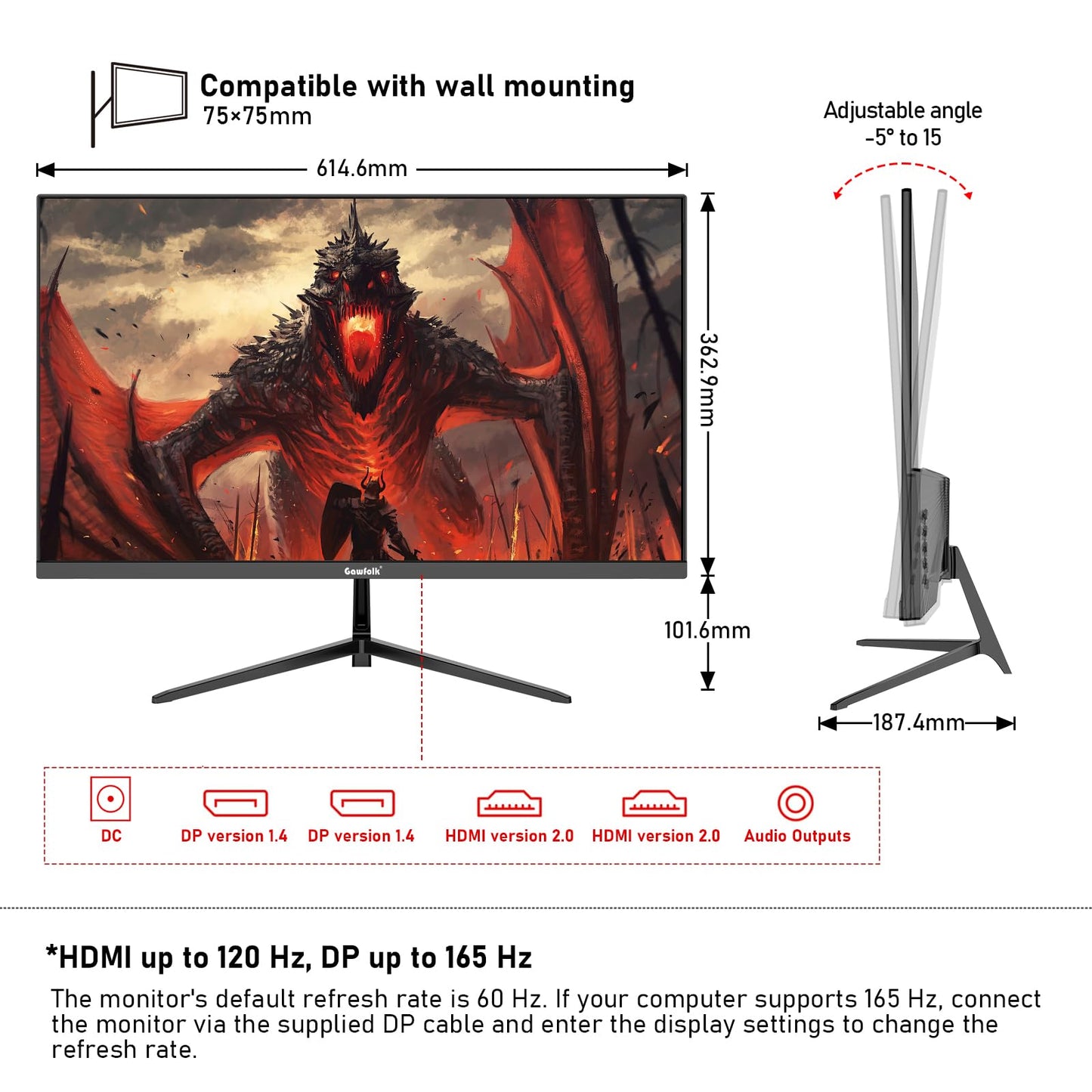 32 inch 2K QHD(2560×1440P) 165Hz Curved Gaming Monitor, PC Screen