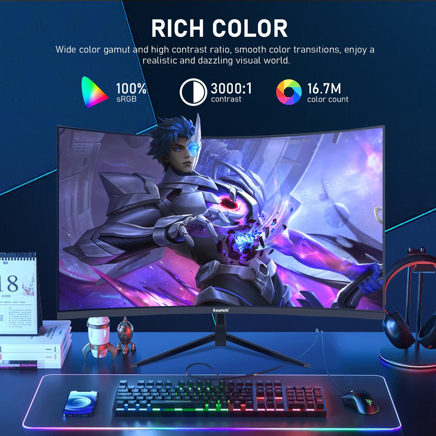 32 inch 2K QHD(2560×1440P) 165Hz Curved Gaming Monitor, PC Screen