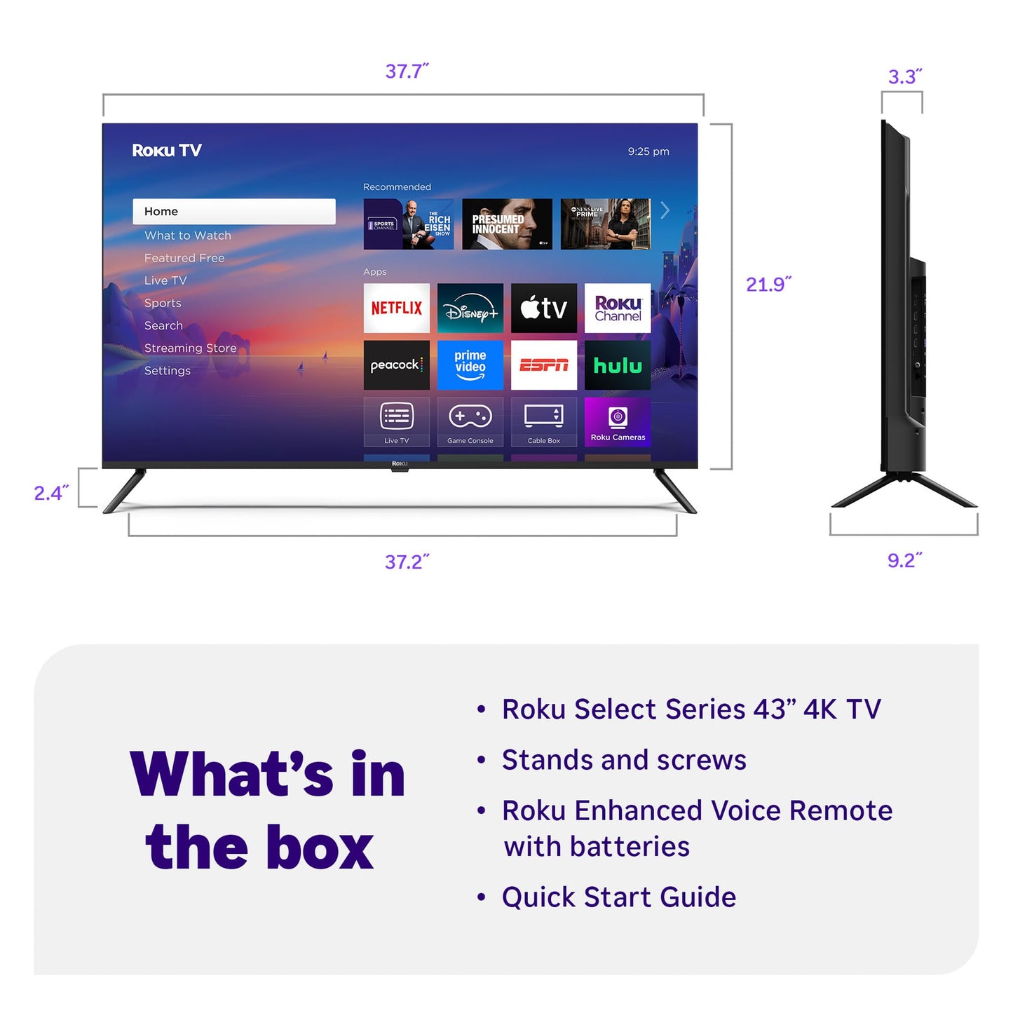 Roku Smart TV 2025 – 50-Inch Select Series, 4K HDR TV – RokuTV with Enhanced Voice Remote – Flat Screen LED Television with Wi-Fi for Streaming Live Local News, Sports, Family Entertainment