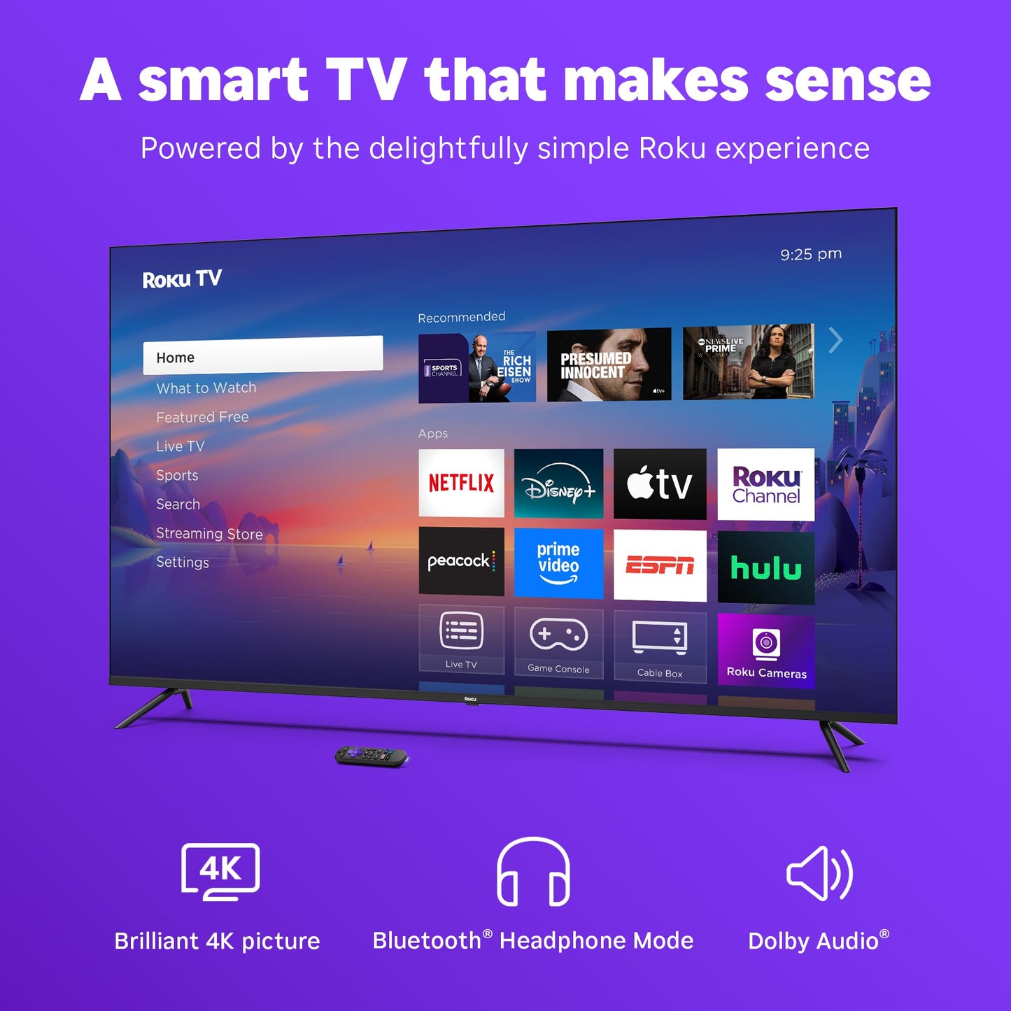 Roku Smart TV 2025 – 50-Inch Select Series, 4K HDR TV – RokuTV with Enhanced Voice Remote – Flat Screen LED Television with Wi-Fi for Streaming Live Local News, Sports, Family Entertainment