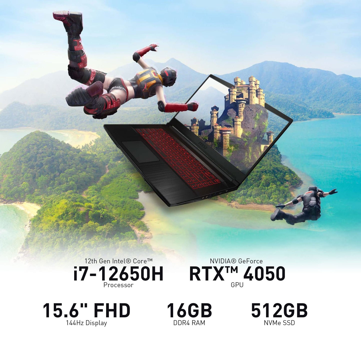 MSI Thin 15 15.6” 144Hz FHD Gaming Laptop: Intel Core i7-13620H, NVIDIA Geforce RTX 4050, 16GB DDR4, 512GB NVMe SSD, WiFi 6E, Win 11: Black B13VE-2678US