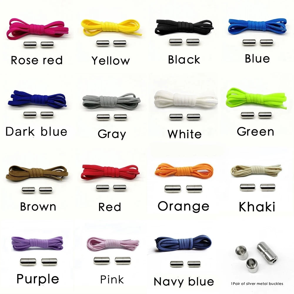 New Version Elastic No Tie Shoelaces Metal Lock Shoe Laces For Kids Adult Sneakers Quick Shoelaces Semicircle Shoestrings