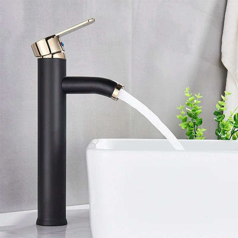 Matte Black Single Handle Cold Hot Water Basin Faucet Bathroom Cabinet Faucet Contracted Basin Faucet Deck Mounted