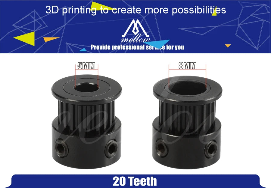 Mellow 3D Printer Parts Accessory GT2 20Teeth 20 Teeth Bore 5mm/8mm Timing Alumium Pulley for WanHao GT2-6mm Open Timing Belt