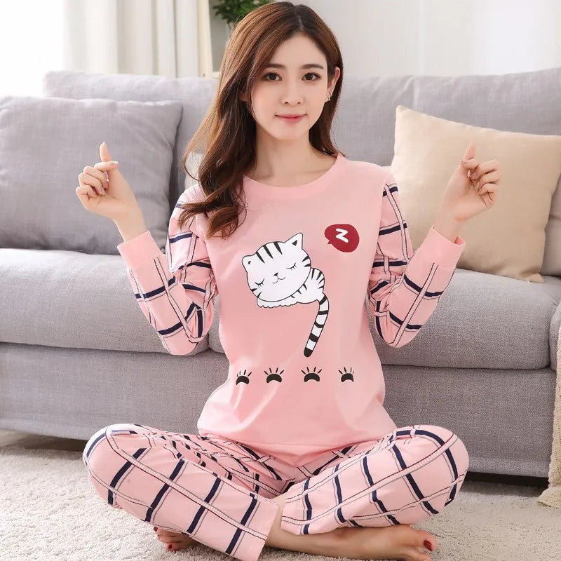 Autumn Winter New Long-Sleeved Pajamas Women's Casual Sleepwear Cute Cartoon Nightwear Women's Home Clothes Casual Nightgown