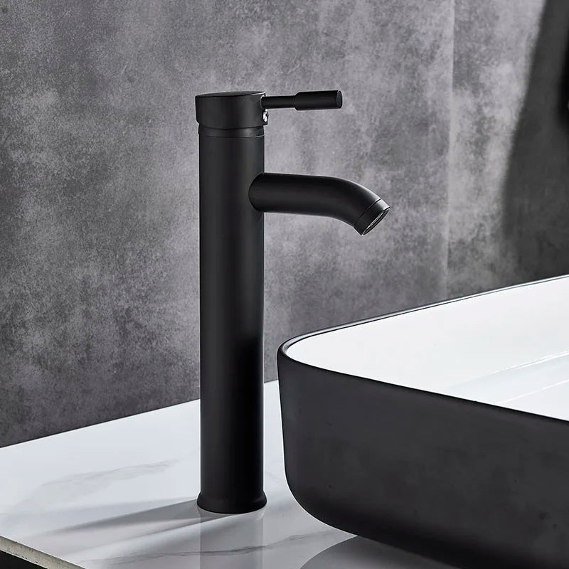 Matte Black Single Handle Cold Hot Water Basin Faucet Bathroom Cabinet Faucet Contracted Basin Faucet Deck Mounted