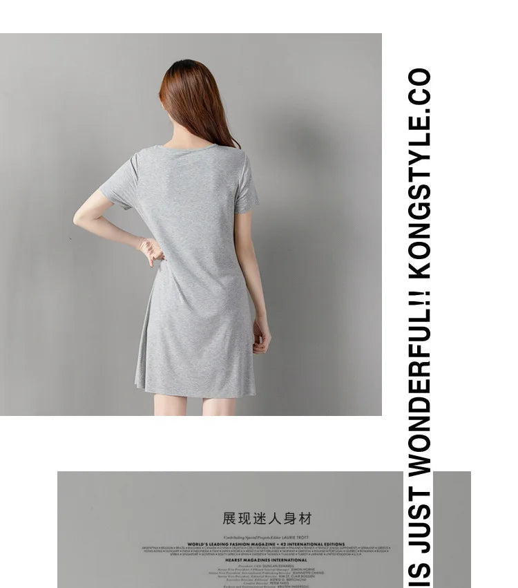 Modal Cotton Nightgowns Women Short-sleeved Large Size Nightdress Nightwear Bottoming Dress Women's Sleepwear Nightshirt M-5XL
