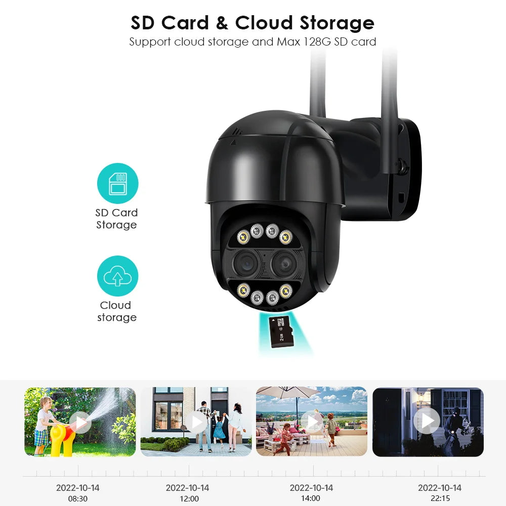 8MP 4K Dual Lens PTZ IP Camera 8x Hybrid Zoom 2.8+12mm Human Detection 4MP Audio Security ICsee Video Surveillance WiFi Camera