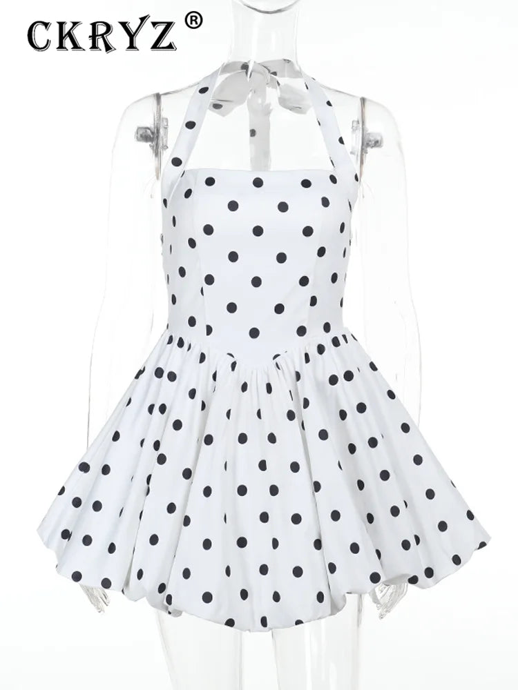 Ladies Summer Evening Party Dress Women Sleeveless Backless Polka Dots Print Fashion Halter Mini Dresses Club Streetwear Clothes