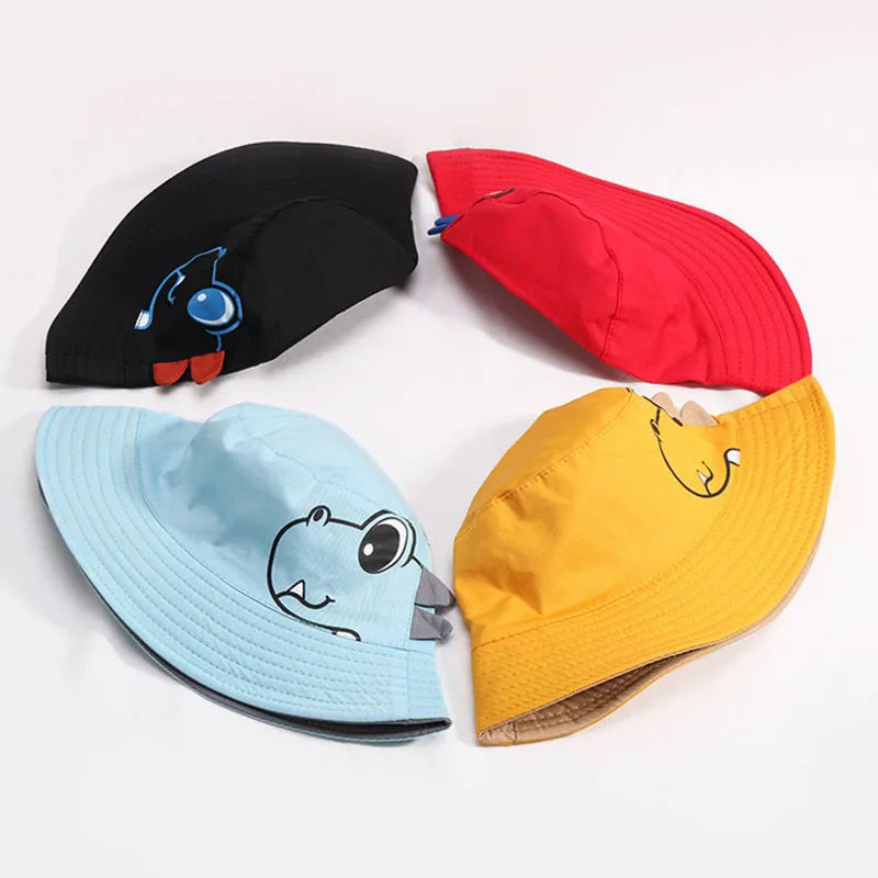 Cartoon Dinosaur Bucket Hat For Baby Sunshade Fisherman Hats 1-3Year Girl Boy Kids Sun Protection Basin Cap Cute Children Visors
