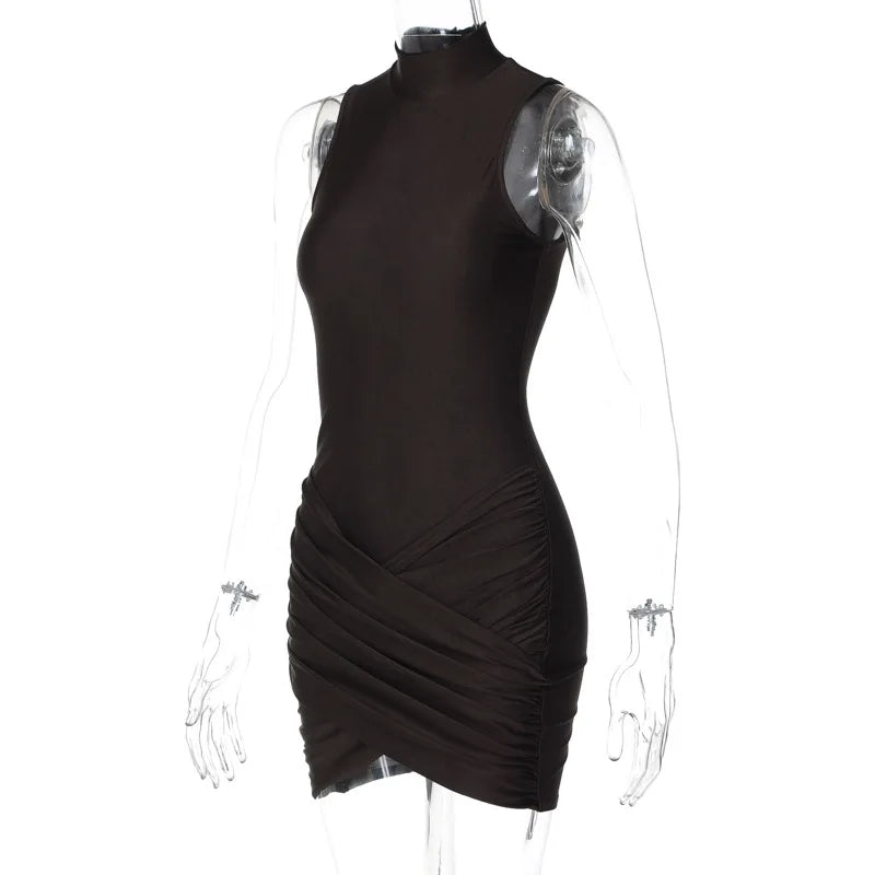 Ladies Summer Elegant Evening Party Fashion Dress Women Sleeve Ruched Sexy Slim Mini Dresses Club Streetwear Woman Clothes 2025