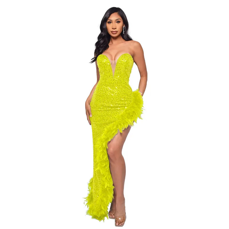 Ladies Summer Elegant Evening Party Dress Women Sleeveless Backless Tube Side Slit Long Dress Woman Clothes Birthday Clubwear