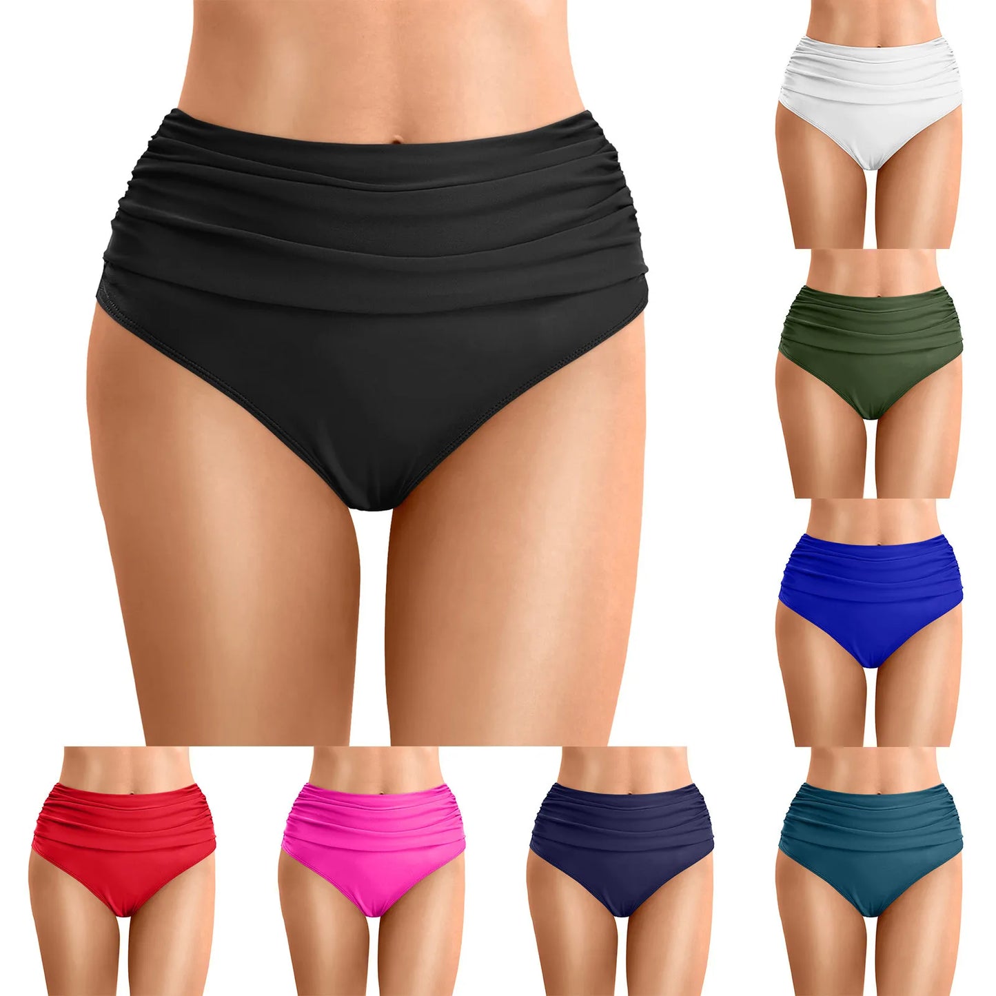 Women Plus Size High Waist Bikini Bottoms Swim Briefs Beach Shorts Ruched Bottom High Cut Swim Bottom Full Coverage Underwear