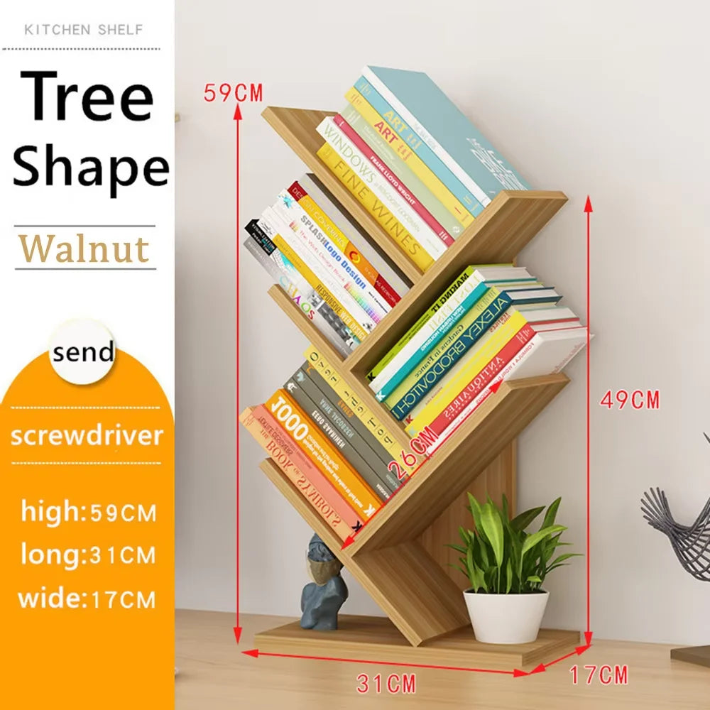 4 Tier Floor Standing Bookcase for CDs/Magazine/Books,Small Book Organizer for Bedroom,Living Room,Office, 4-Tier Tree Bookshelf