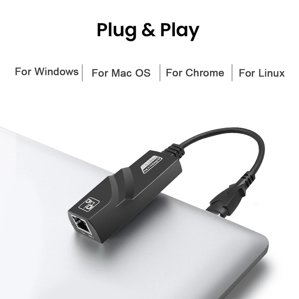 10/100/1000Mbps USB 3.0 Wired Network Card USB to RJ45 Type C to RJ45 LAN Ethernet Adapter for PC Macbook Windows Laptop