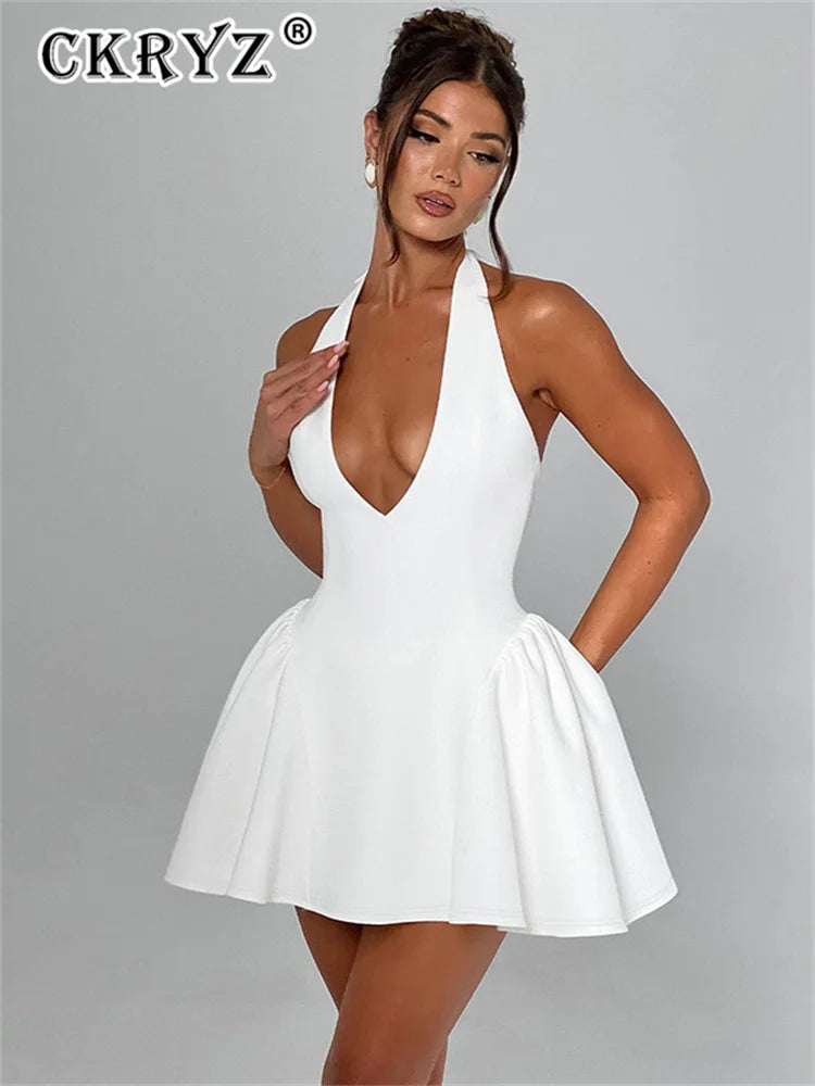 Ladies Summer Elegant Evening Party Maxi Dress Women Sleeveless V-Neck Backless Halter Fashion Birthday Long Dresses 2025 Club