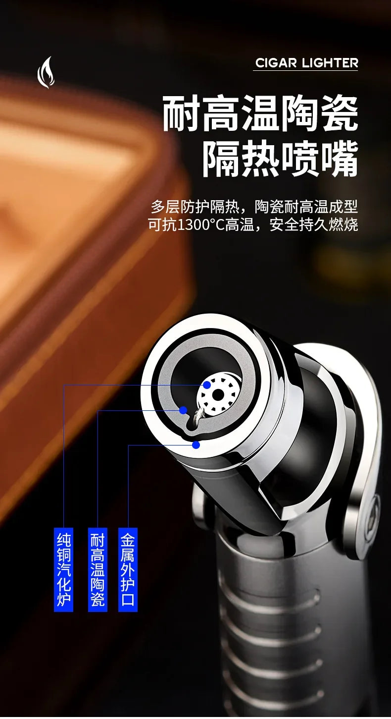 New Windproof Inflatable Lighter Metal Visible Window Jet Flame Turbine Outdoor Lighter Cigar Barbecue Camping Tool