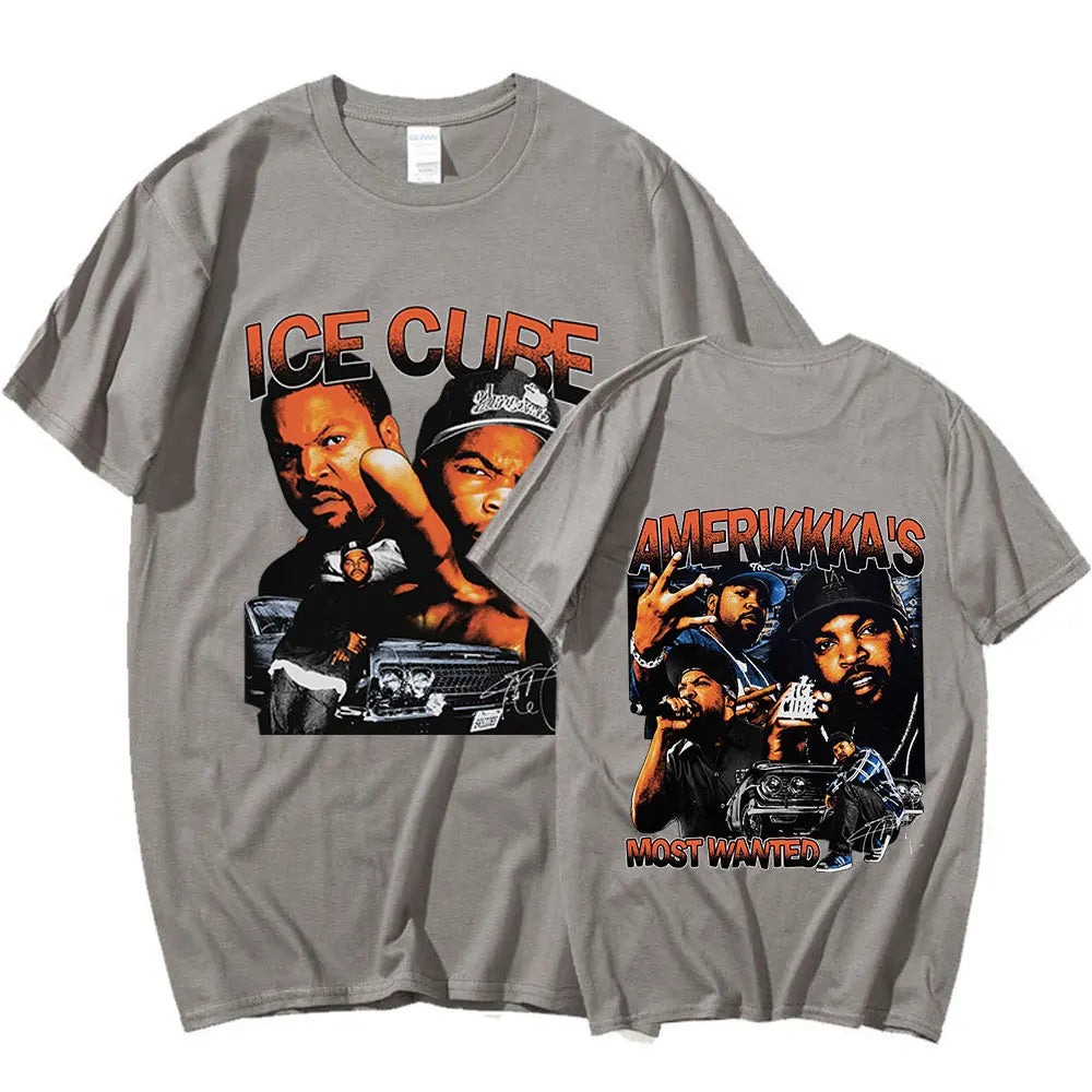 90s Rapper Ice Cube Amerikkka's Most Wanted T-shirt Mens Fashion Vintage Harajuku T Shirt 100% Cotton Casual Tee Shirt Oversized
