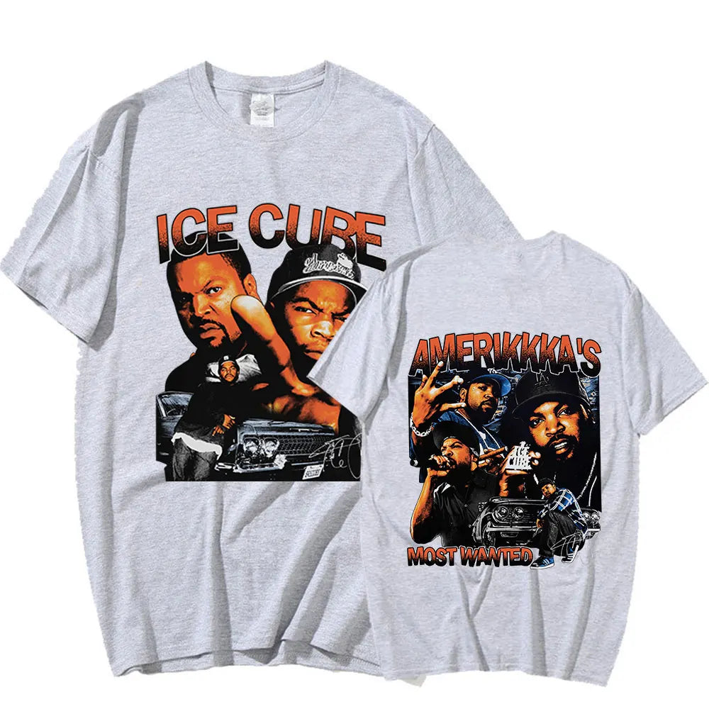 90s Rapper Ice Cube Amerikkka's Most Wanted T-shirt Mens Fashion Vintage Harajuku T Shirt 100% Cotton Casual Tee Shirt Oversized