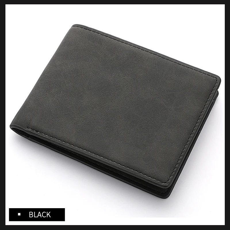 Men's Genuine PU Leather Wallet - Short Vintage Zipper Design with Money Clip, Soft Business Wallet for Students