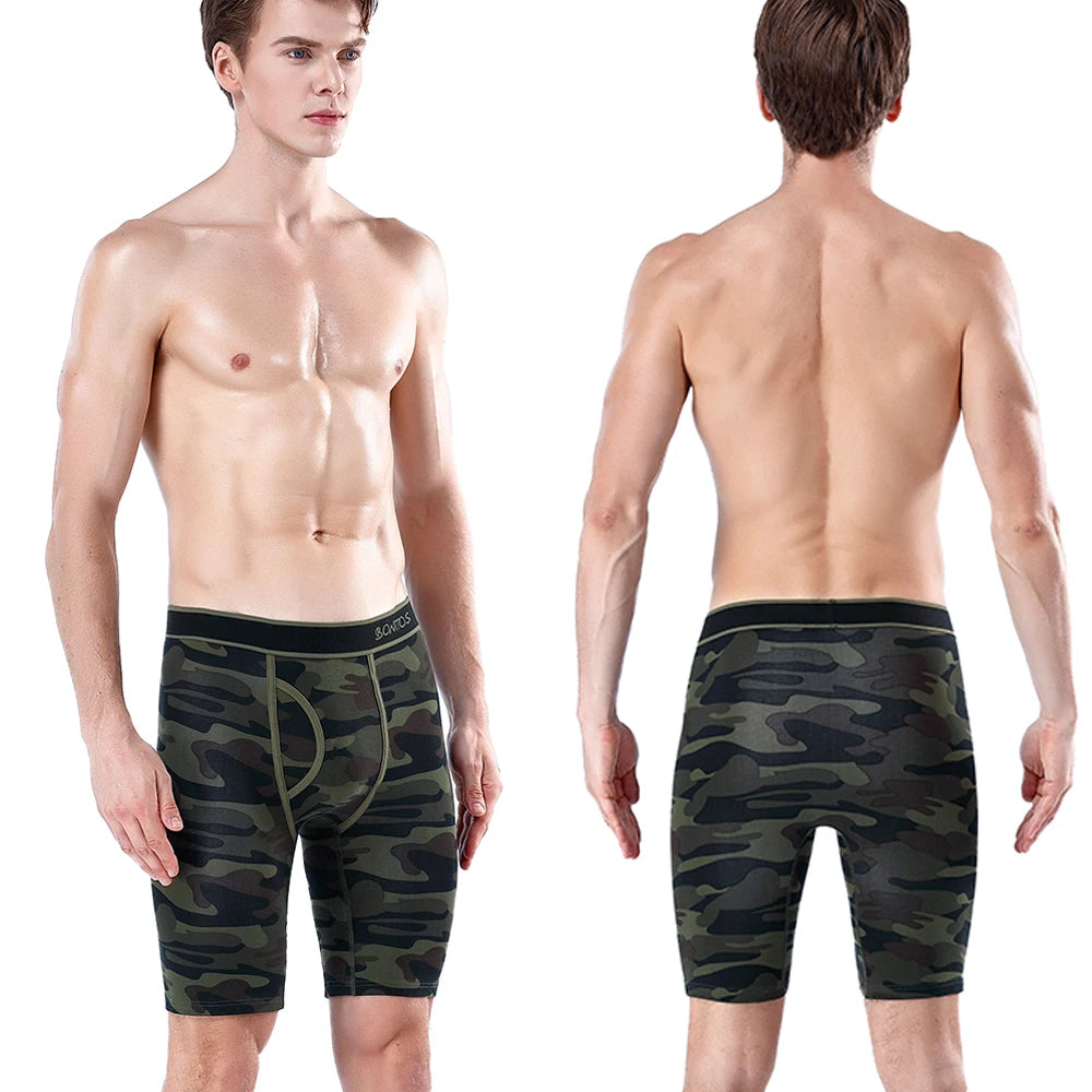4pcs Long Men's Panties Open front Boxer for men Underwear Trunk Cotton long leg Underpants male boxershorts High Quality Shorts