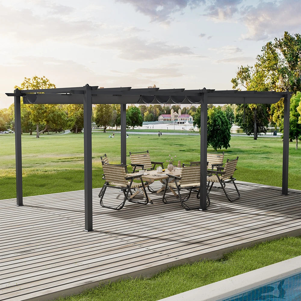 【Breeins】Metal Pergola w/Thicker Post & Upgraded Retractable Pergola Canopy, Heavy-Duty Aluminum Pergolas and Gazebos