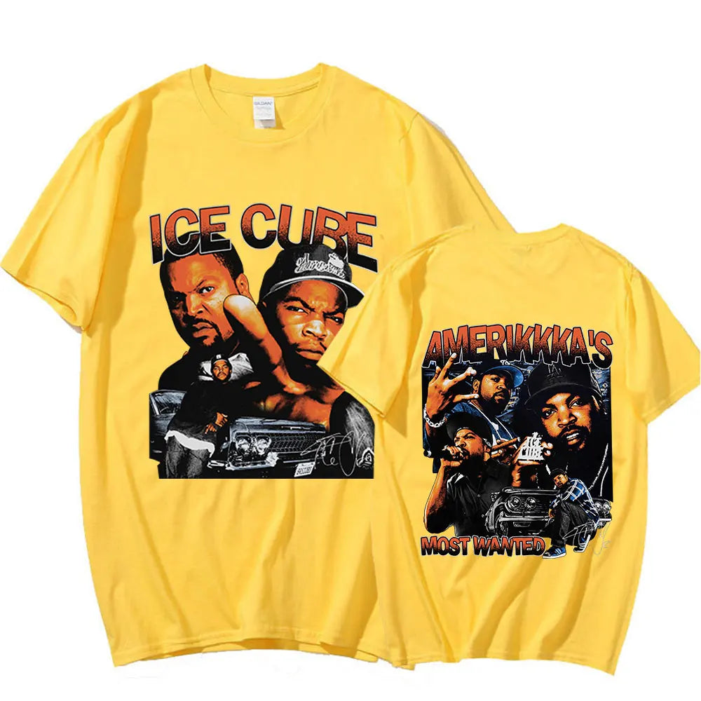 90s Rapper Ice Cube Amerikkka's Most Wanted T-shirt Mens Fashion Vintage Harajuku T Shirt 100% Cotton Casual Tee Shirt Oversized
