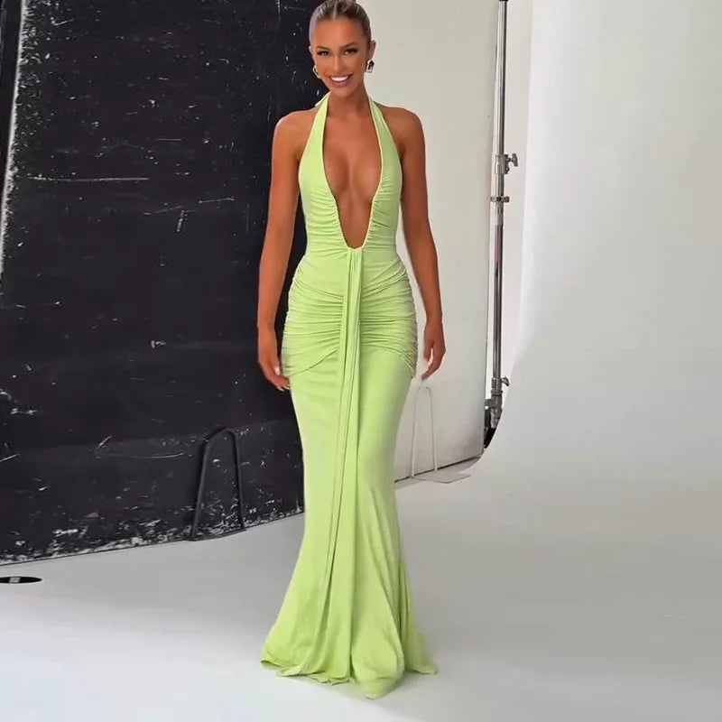 Ladies Summer Elegant Evening Party Dress For Women Sleeveless Backless Halter Sexy Long Dresses Woman Clothes Birthday Clubwear