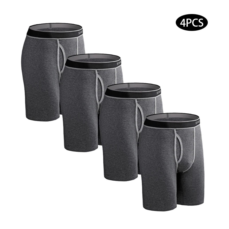 4pcs Long Men's Panties Open front Boxer for men Underwear Trunk Cotton long leg Underpants male boxershorts High Quality Shorts