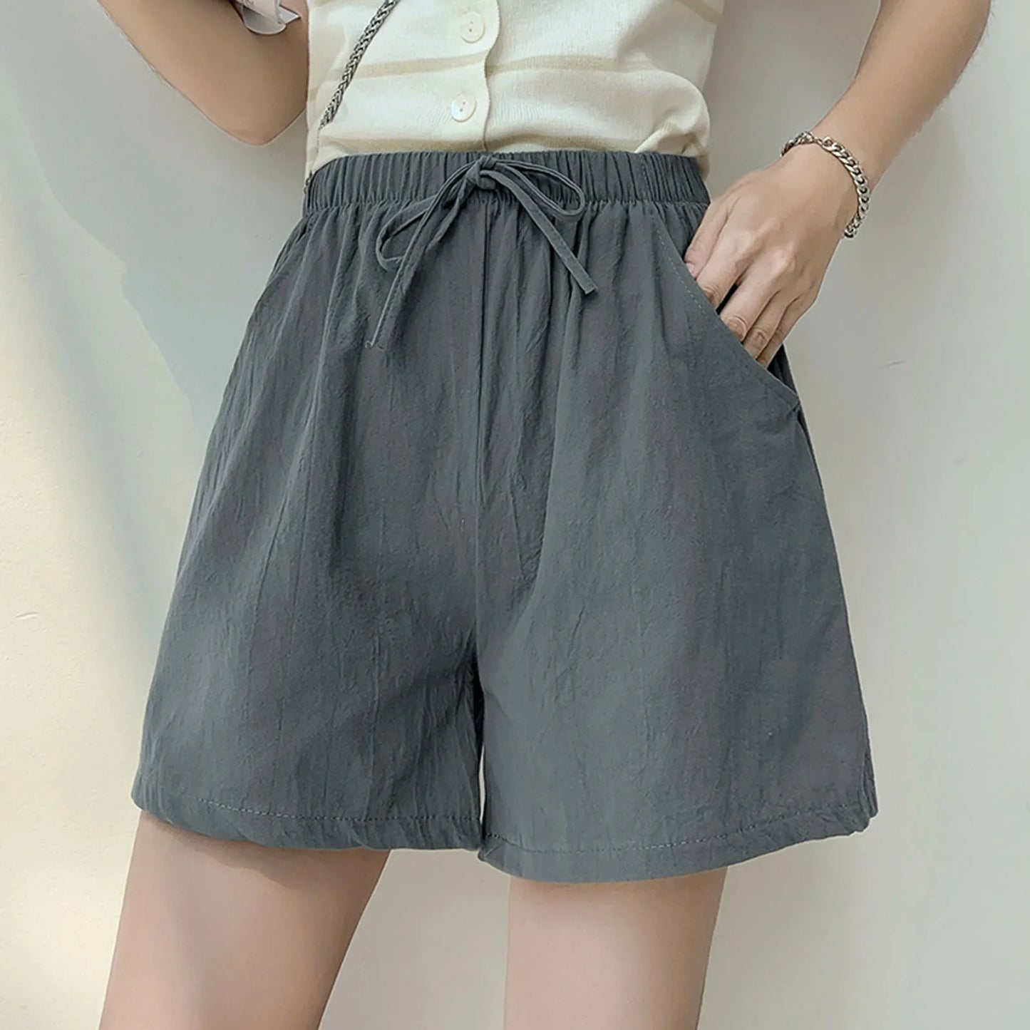 Shorts For Women Summer Outside Wear Wide Leg Large Size Pants Drawstring Loose Wide Leg Elastic High Waisted Trousers Trendy