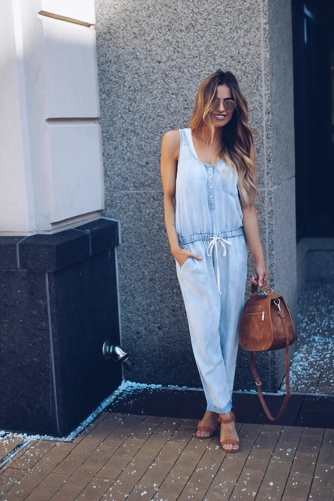 Summer Fashion Jumpsuit for Women Romper Overalls Single-breasted Casual Denim Trousers Sleeveless Ankle Pants Loose Jumpsuits