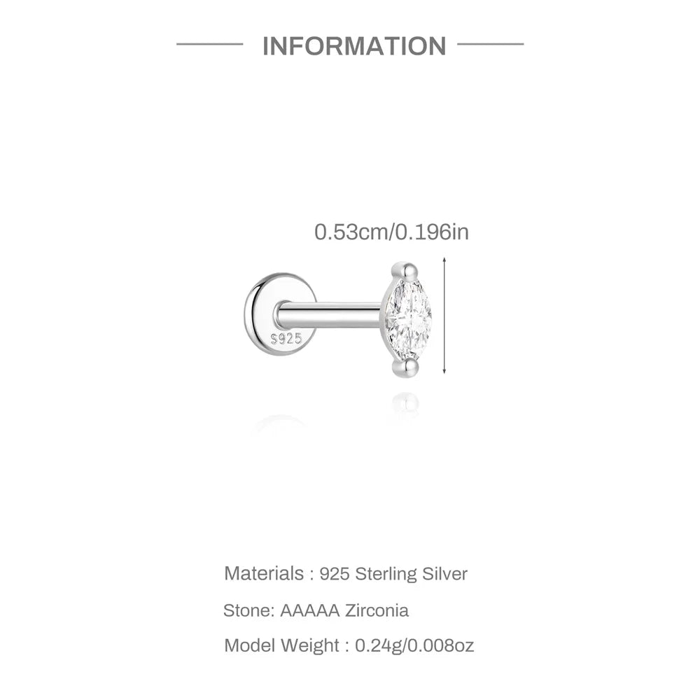 CANNER 1PC Moissanite Horse Eye Puncture Ear Stud For Women 925 Sterling Silver INS 2/3/4mm Round Circle Earring Wedding Gift