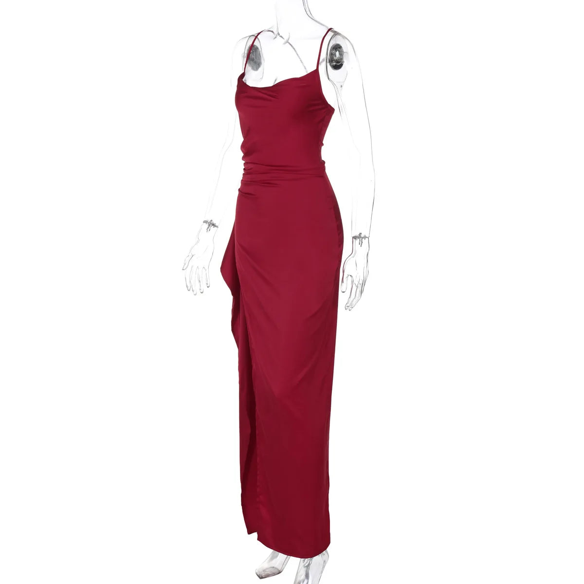 Ladies Summer Satin Fashion Evening Party Dress Women Sleeveless Backless Side Slit Long Dress Birthday Clubwear Woman Clothes