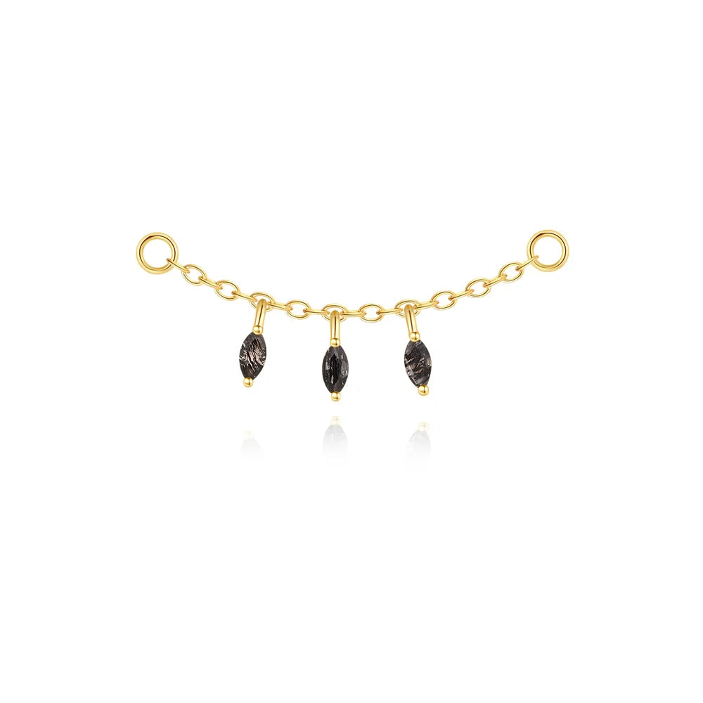 CANNER 1PC Natural Black Hair Quartz 925 Sterling Silver Horse Eye Flat Head Thread Puncture Earring Flower Piercing Earring