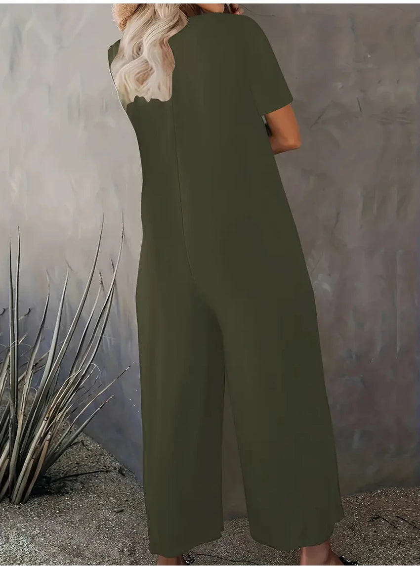 Plus Size 0XL-5XL Summer Rompers Overalls Women's Solid Color Jumpsuit with Pockets Casual Fashion Short Sleeve Jumpsuits