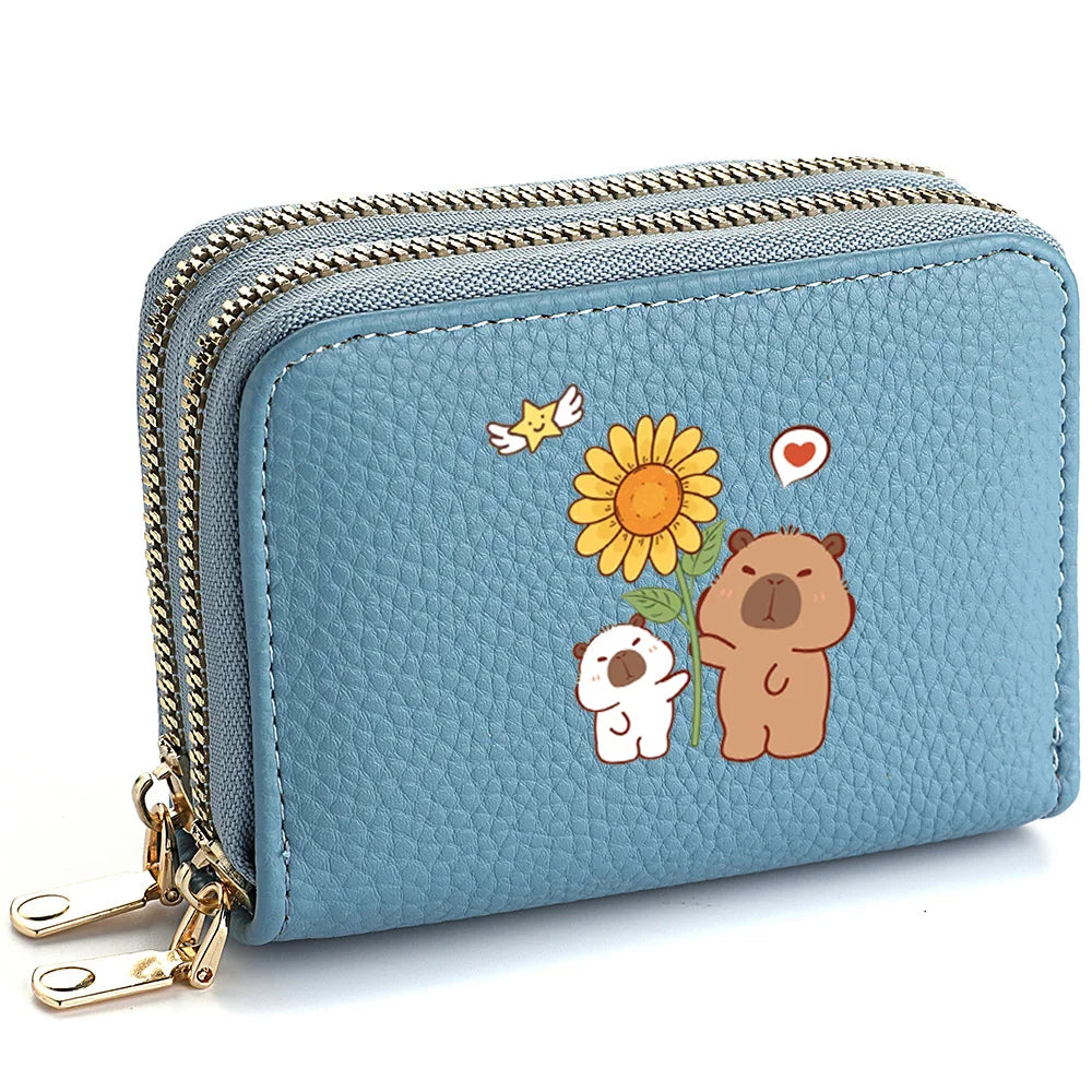 PU Leather Zipper Credit Card Holder, Cartoon Print Fashionable And Compact Women's Coin Purse, Suitable For Women's Daily Use