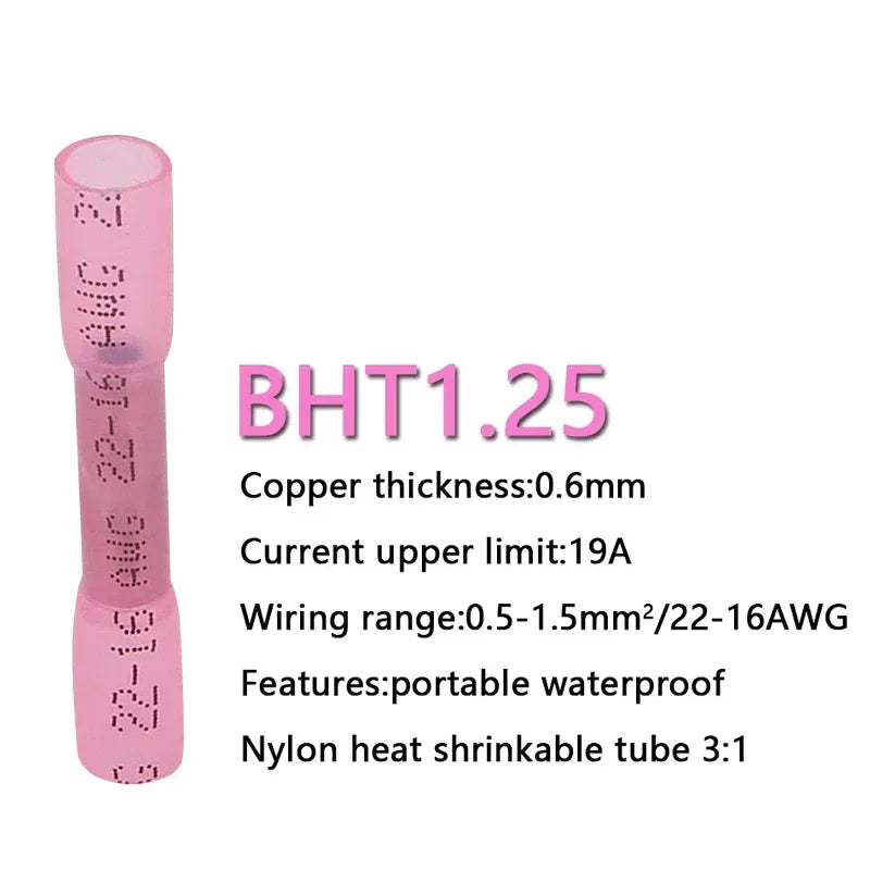 10/50/100/200PCS Heat Shrink Butt Wire Connectors AWG 24-10 0.3-6.0mm2 Waterproof Insulated Automobile Wire Cable Crimp Terminal