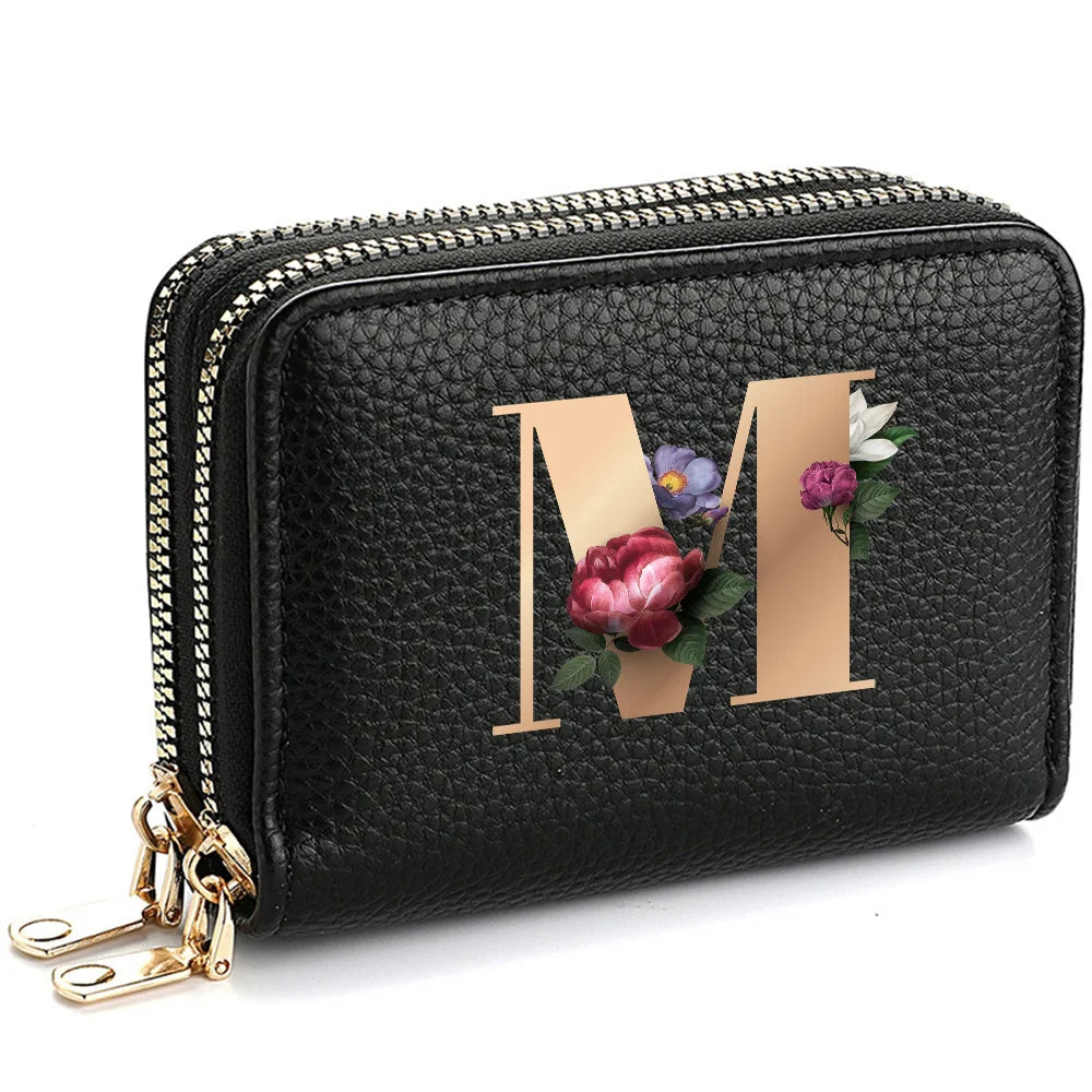 Women's Credit Card Holder Wallet, Fashionable Double-Zipper Letter Printed multi-slot Credit Card And Coin Wallet for Women