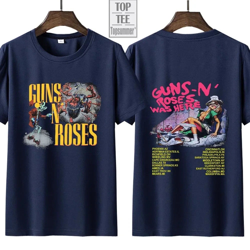 Vintage Gun N Rose Rock Band T-Shirt Here 1980 Tour T-Shirt Casual Ladies Y2K Hip Hop Streetwear Short Sleeve T-Shirt Top
