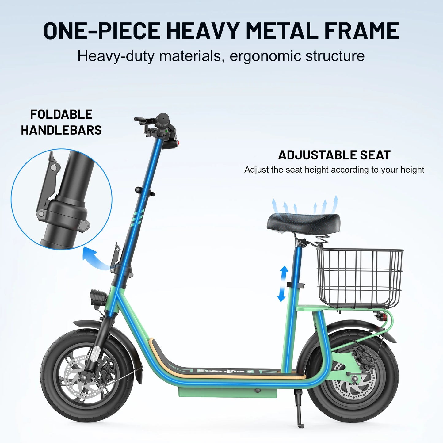 Caroma Electric Scooters for Adults and teens, 500W Peak Motor, 30 Miles Max Range, Foldable Electric Scooter and Detachable Ba
