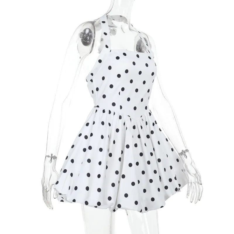 Ladies Summer Evening Party Dress Women Sleeveless Backless Polka Dots Print Fashion Halter Mini Dresses Club Streetwear Clothes