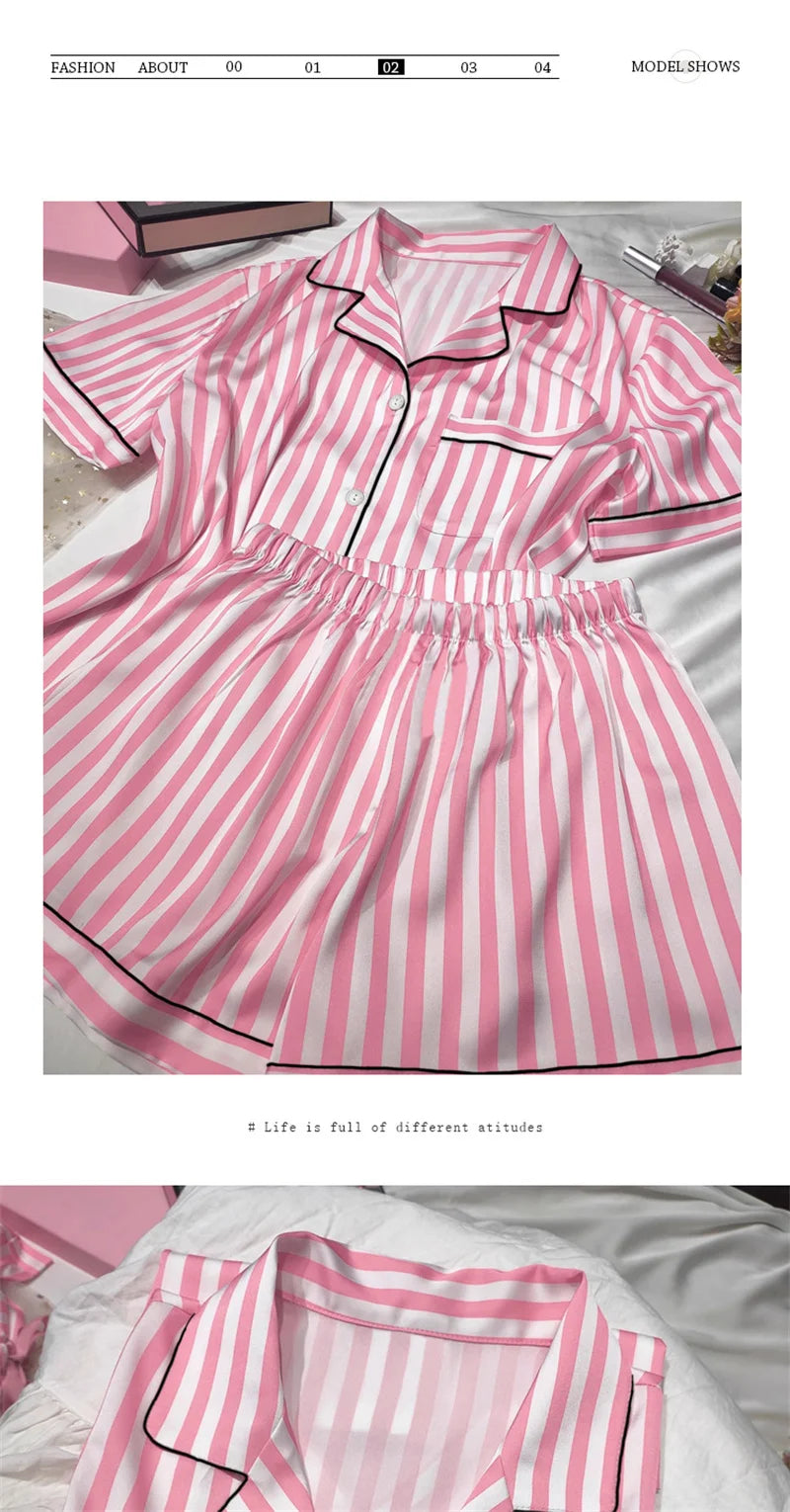 Spring Summer Ladies Faux Silk Polyester Elegant Women Pajama Sets Sexy Satin Homewear Luxury Pyjamas Female Sleepwear Fashion 1