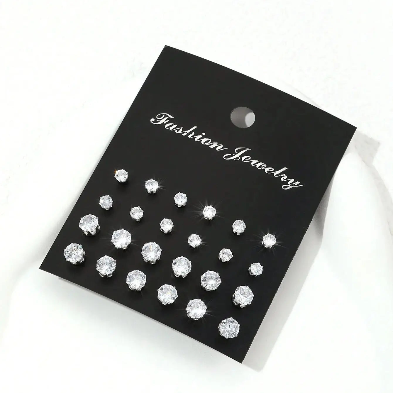 12pairs Fashionable Minimalist Cubic Zirconia Sparkly Earrings,Suitable For Holidays, Parties, Dates, Gifts, Everyday Wear